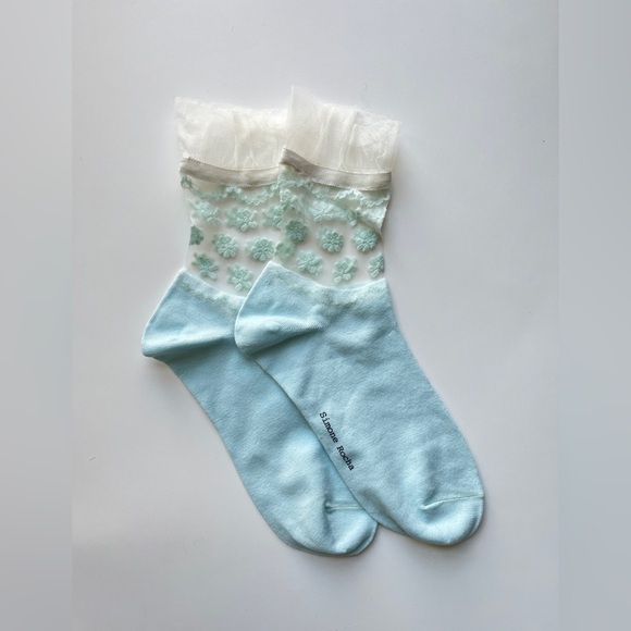 Simone Rocha Light Blue Floral Socks - Picture 1 of 3